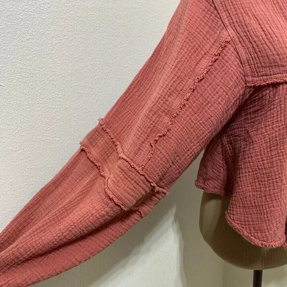 Free People Gauze Silver Lining Balloon Sleeve Shirt Top XS - Picture 3 of 10